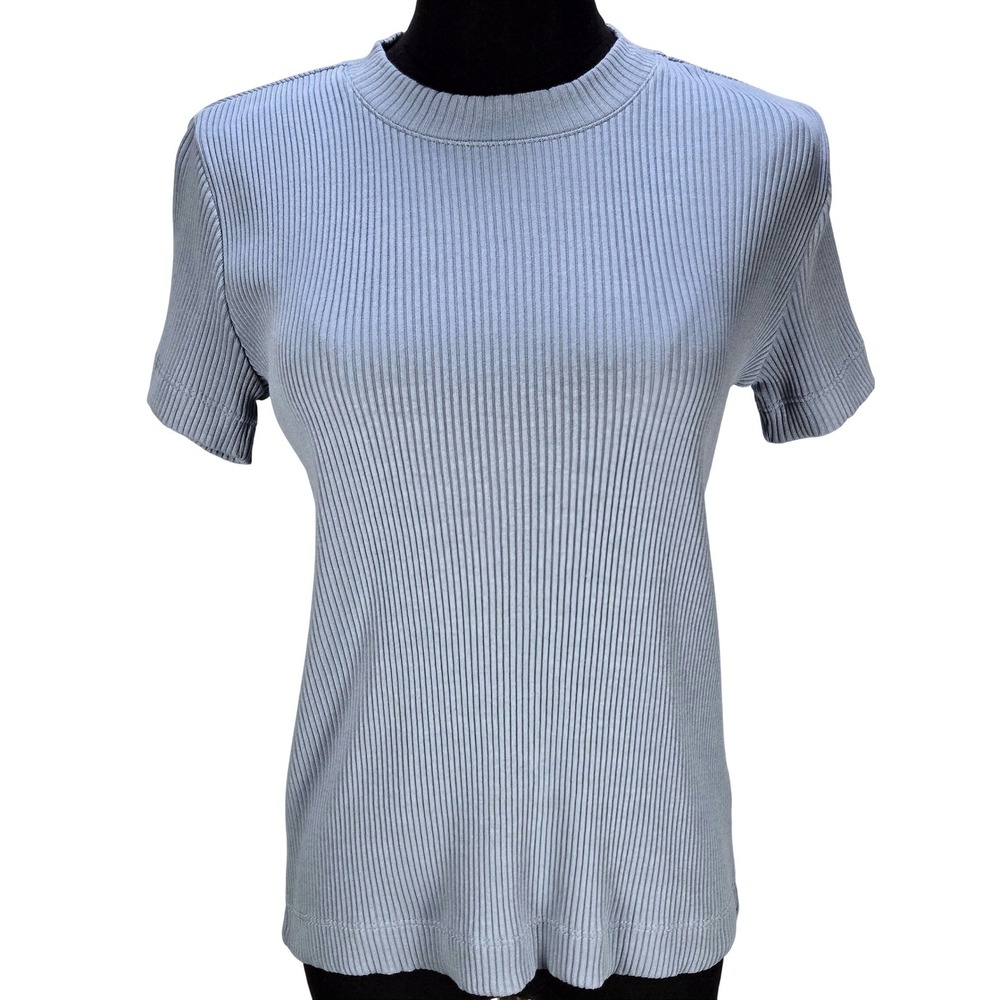 Women's Vince Small Light Blue Ribbed Knit Short Sleeve Crew Neck Top Chic